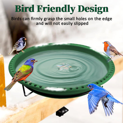 Daoeny 100W Heated Bird Bath Bowl Thermostat Control for Deck Railing Outside Garden Yard Patio Lawn Decor, GREEN