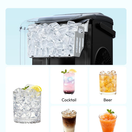 EUHOMY Countertop Ice Maker Machine with Handle, 26lbs in 24Hrs, 9 Ice Cubes Ready in 6 Mins, Auto-Cleaning Portable Ice Maker with Basket and Scoop, for Home/Kitchen/Camping/RV. (Black)