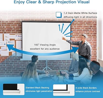 PERLESMITH Projector Screen with Tripod Stand 100 Inch - Height Adjustable Projector Stand 4K 3D HD 4:3 - Portable Projection Screen Indoor, Outdoor, Home Theater, Office, Movies Foldable Stand