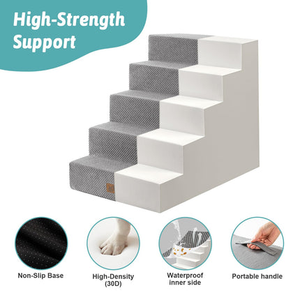 COZY KISS Dog Stairs for Small Dogs, 5 Tier Wider Pet Stairs for High Beds, 23.6" H Non-Slip Dog Steps for Old Cats, Puppies, Small Medium Dogs, 19.7x29.5x23.6 inch, Grey