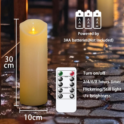 Yeelida 1PC Battery Operated 4"x12" Ivory Flickering Moving Wick Large Candle with Remote and Timer