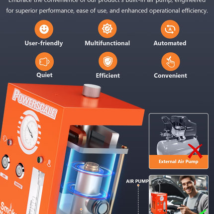 PowerScale M3 Automotive Smoke Machine Built-in Air Pump, 19-23 PSI Leak Detection, 2024 Professional Tools, EVAP System, Fuel Leakage, Leakage Diagnostic Tester for All DC12V Vehicles