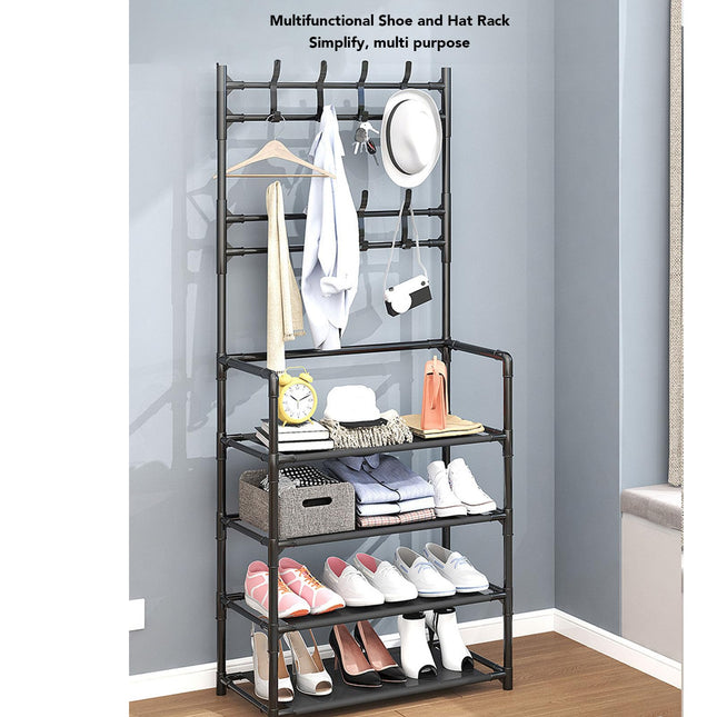 ZYYIN Entryway 5-Tier Coat Shoe Storage Rack, 175Cm Floor Organizer, Black