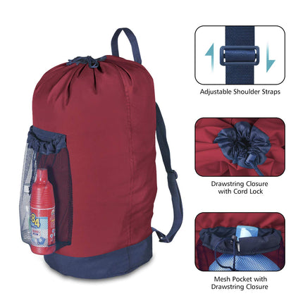 Dalykate Backpack Laundry Bag, 115L Large Hamper with Shoulder Straps, Drawstring Closure, Mesh Pocket, Red
