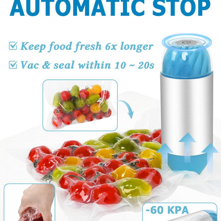 NEXT-SHINE Electric Portable Food Sealer with 5 Reusable Vacuum Bags + 10 Lids + Wide & Regular Mouth for Canning Jars, Seal Meal Saver Fermentation Food Storage