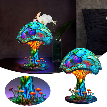 Rehumsem Painting Stained Night Mushroom Decorative Bedside Table Lamp