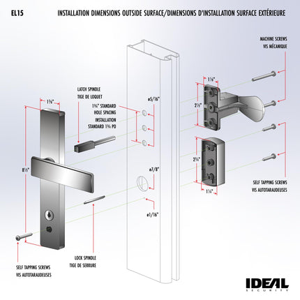 Ideal Security EL Keyed Lever Mount Latch with Deadbolt, Surface Mount Storm Door Handle Replacement, 2 Posts with Tie Down Screw, Matte Black BKEL15MB