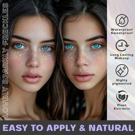 HOSAILY 1pc Holographic Silver Glitter Freckles Face Tattoo, Waterproof Sparkle Chameleon Face Glitter Speckles Patches for Women&Kids, Star Temporary Tattoo Makeup Accessories for Festival Rave