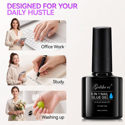 Gelike EC Nude Pink Nail Glue Gel - 6 in 1 Sheer Pastel Pink Nail Glue Polish for Clear Acrylic French Manicure,Long Lasting Adhesive UV Nail Glue for Clear Press On Nail Tips,Cure Needed