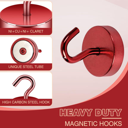 Neosmuk 6PCS Magnetic Hooks, Cruise Ship Essentials, 40lb+ Heavy Duty Magnetic Hooks for Cruise Cabins, Refrigerator, Grill, Hanging, and Travel | Extra Strong Must-Haves Magnet Hook,Red