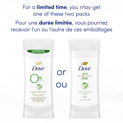 Dove Aluminum Free Déodorant for Women Cucumber & Green Tea Scent for Soft, Comfortable Underarms, 74g