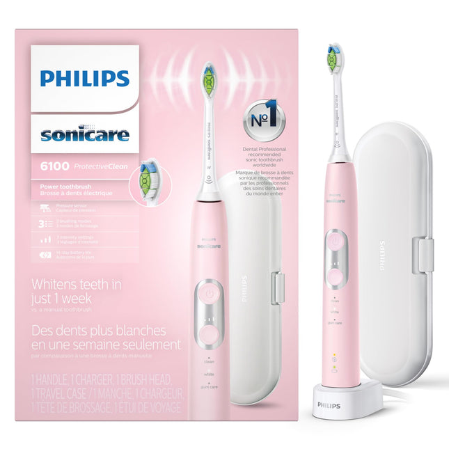 Philips Sonicare Protectiveclean 6100 Rechargeable Electric Toothbrush, Whitening, Pink, HX6876/21