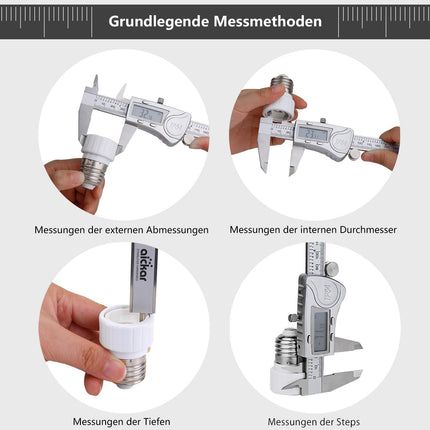 MOOCK Digital Caliper, Durable 6inch/150mm Stainless Steel Electronic Measuring Tool Vernier Calipers, Inch Fractions Milimeter Conversion, IP54 Protection Accurate Gauge with LCD Screen