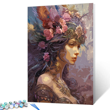 Tucocoo Feather Woman Paint by Number for Adults, DIY Digital Oil Painting Kits on Canvas with Brushes and Acrylic Pigment, Beautiful Fairy Girl Artwork for Home Decor Gifts 16x20 inches (Frameless)