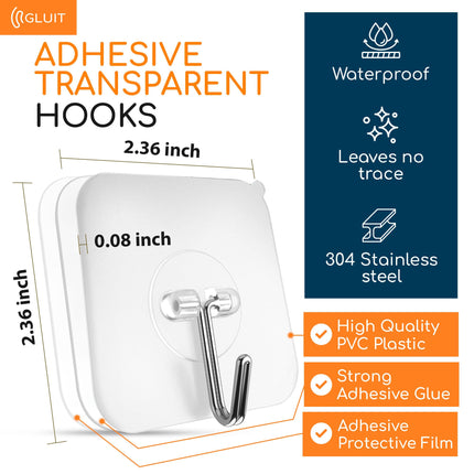 GLUIT All Purpose Hooks Heavy Duty Waterproof Adhesive Wall Hooks for Home Office and Outdoor (20 Pack)