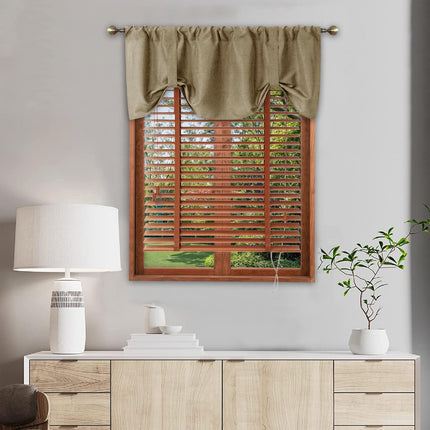Home Queen Tie Up Curtain Valance Window Treatment for Living Room, Adjustable Linen Balloon Rod Pocket Drape Valence, Set of 2, 54 X 18 Inch, Taupe