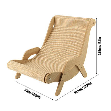 Pet Beach Chair, Elevated Cat Chair Bed, Wooden Pet Sisal Scratcher, Lounging Raised Pet Chair, Cat Lounge Chair for Garden, Living Room, Bedroom, Indoors, Balcony