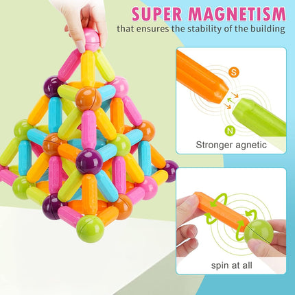 74PCS Magnetic Building Sticks Blocks Toys, Magnetic Balls and Rods Set for Kids, Magnetic Building Set,Toddler Montessori Toys,STEM Stacking Toys T102