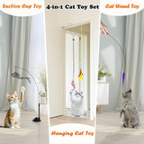 Cat Feather Toys, Cat Toys Wand, Interactive Cat Toy with Super Suction Cup, 2 PCS Cat Wand Toy and 8 PCS Feather Replacements with Bell, Interactive Cat Toy Kitten Toys for Indoor Play Chase Exercise