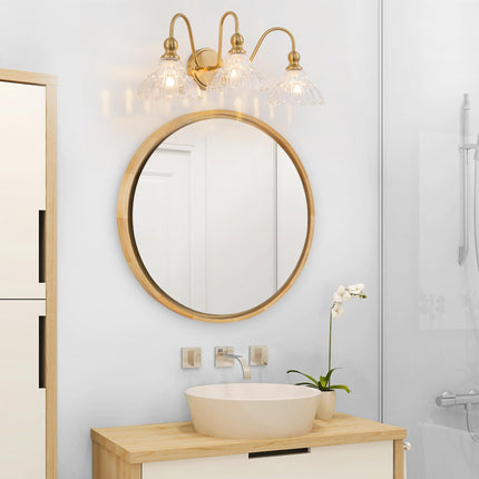 BrkNit Vintage Bathroom Light Fixtures Over Mirror, 3-Light Brass Wall Sconce Lighting with Flower Glass Shade, Farmhouse Vanity Lights for Bedroom Kitchen Living Room Hallway Light