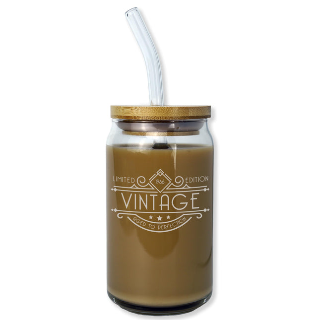 Spotted Dog Company Vintage 1966 Etched 16oz Can Coffee/Soda "Aged to Perfection" Glass Gatsby