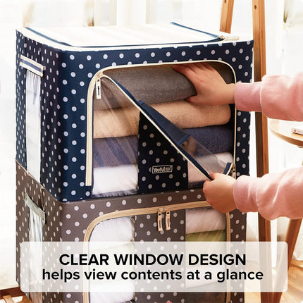 Oxford Fabric Storage Box with Steel Frame,Foldable Stackable Container Organizer