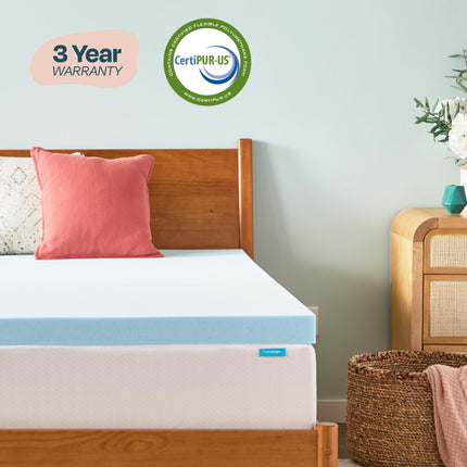 Linenspa 3 Inch Memory Foam Gel Infused Queen Mattress Topper, CertiPUR-US Certified