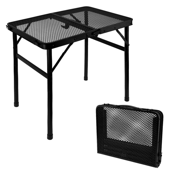 NQEUEPN Folding 2ft Metal Collapsible Camping Table Grill Table Height Adjustable Lightweight & Portable Grill Stand Table with Mesh Desktop for Outdoor Picnic BBQ Camping Beach RV
