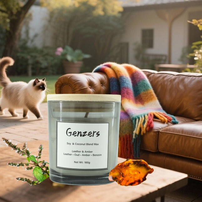 Amber and Leather Scented Candle Gift for Men,Woody Scent Fall Candle Clean Burning,Healing Perfume Candles Sandalwood Oud Scent,Patchouli Aromatherapy Jar Candle Set for Christmas