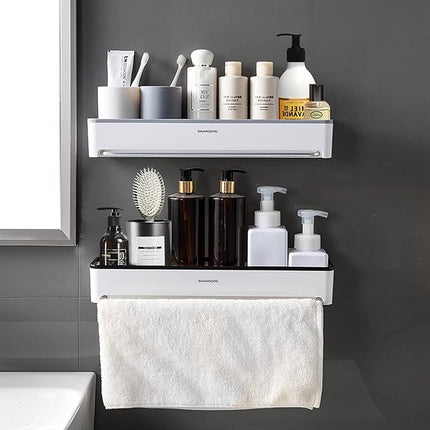 KRAMOW 2-Pack Adhesive No Drilling Wall Mounted Shelf with Hook Organizer, White