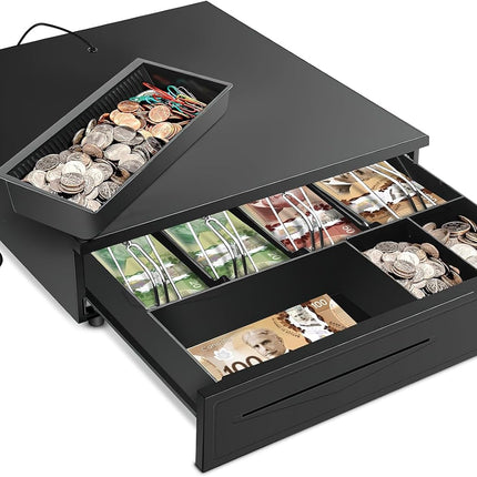 PERCEA Cash Drawer, 13" Electronic Cash Register Drawer 4 Bill Slots & 3 Coin Trays