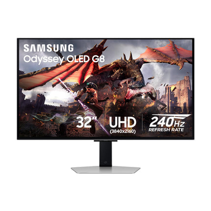 Samsung 32 Inch G8 OLED Silver G-Sync Compatible Gaming Monitor-240 Hz, 0.03 ms (LS32DG802SNXZA) - KM11