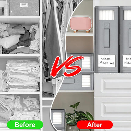 TAHAVICE Bed Sheet Organizer for Closet, Linen Closet Organizers and Storage with Window and Label, Bedsheet Organizer for Linen,Blanket,Duvet Cover,Pillowcase (3 Pack)