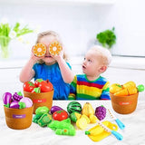 Veluoess 27 PCS Play Food Set for Children,Cutting Vegetables and Fruits,Kitchen Playset with 5 Bushel Basket and Kitchen Accessories,Pretend Play Toy Educational Toys T96