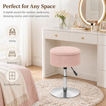 ACEQLYT Adjustable 360° Swivel Storage Stool Velvet Tufted Round Ottoman, PINK