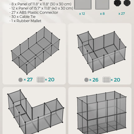 SONGMICS Pet Playpen with Floor, Small Animal Pen, Pet Fence Indoor, 49.2 x 24.8 x 16.5 Inches, Gray ULPC001G01