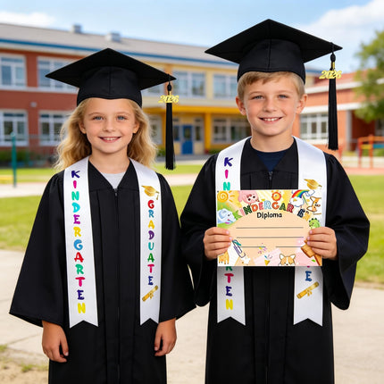 Kindergarten Graduation Gown Cap Set with 2026 Tassel,Preschool Stole and Certificate for Kindergarten (Black, 36)