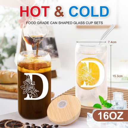 A-Z Iced Coffee Glass Cup with Lids and Straws