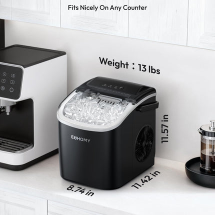 EUHOMY Countertop Ice Maker Machine with Handle, 26lbs in 24Hrs, 9 Ice Cubes Ready in 6 Mins, Auto-Cleaning Portable Ice Maker with Basket and Scoop, for Home/Kitchen/Camping/RV. (Black)