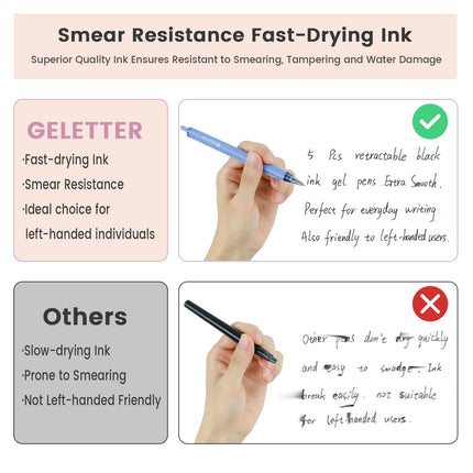 GELETTER 5-PACK 0.5mm Retractable Gel Pens Set, Fine Point Black Ink, Quick-Dry Smooth Writing for Journaling, Office & School Supplies, Built-in Clip, Free Sticky Notes Included | Ruler Scale Barrel
