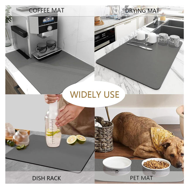 Coffee Mat Bar Hide Stain Absorbent Drying Mat With Waterproof Rubber Backing - Fits Under Coffee Maker, Machine, Pot, Espresso Machine - Bar Accessories (Grey, 12"x19")