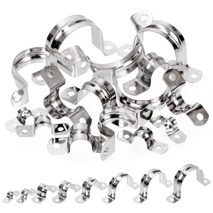 Hilitchi 50Pcs 40mm Rigid Pipe Strap Clamp Set, 304 Stainless Steel 2 Holes Cable Clamp Heavy Duty U Bracket Tube Strap Tension Clips for Pipe Tube Fixing