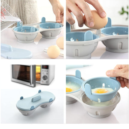 CYRANK 2 Cavity Microwave Egg Poacher Edible Silicone Drain Egg Boiler Set, Blue