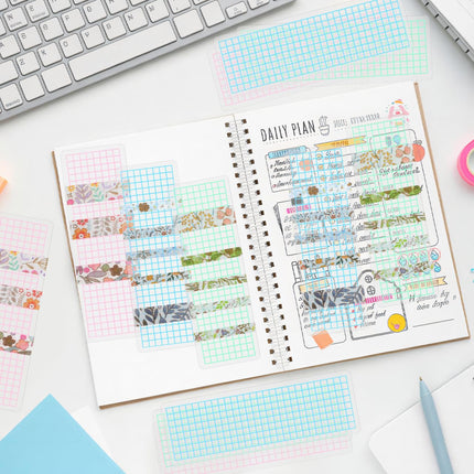 NUOBESTY 45pcs Washi Tape Sample Boards, Plastic Storage Cards for Journaling, Frosted Grid Washi Organizer Holder, Portable Tape Dispenser Plate for Scrapbooking, Journal, Art Crafts