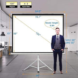 PERLESMITH Projector Screen with Tripod Stand 100 Inch - Height Adjustable Projector Stand 4K 3D HD 4:3 - Portable Projection Screen Indoor, Outdoor, Home Theater, Office, Movies Foldable Stand