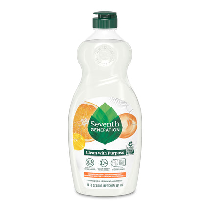 Seventh Generation Liquid Dish Soap, Clementine Zest & Lemongrass, Tough on Grease, 19 Fl Oz/561ml