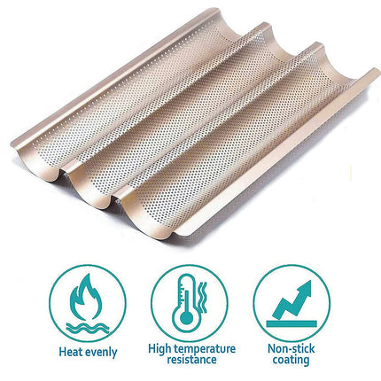 Hesanzol 15" x 11", Carbon Steel 3 Loaf Nonstick Baguette Baking Tray
