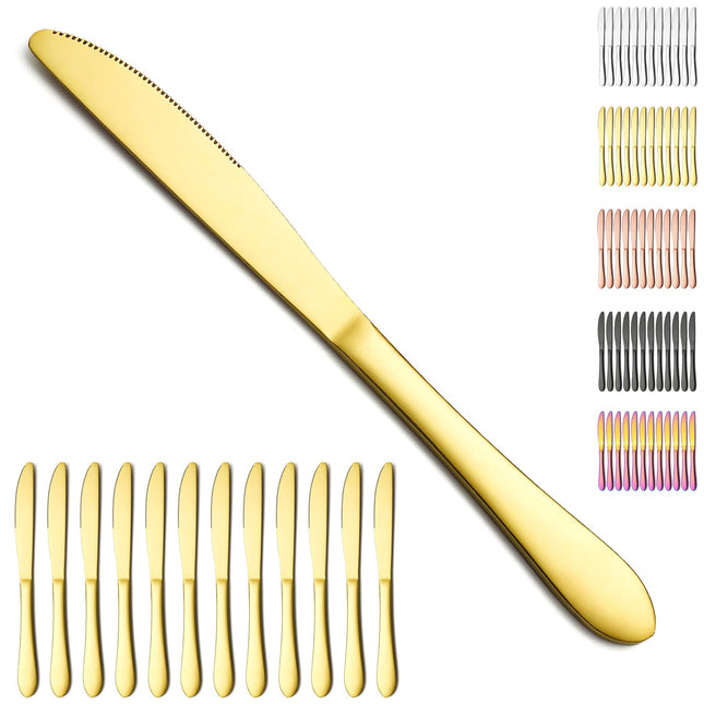 Berglander Set of 12 Pieces Titanium Gold Plating Stainless Steel Butter Knives, Dishwasher Safe