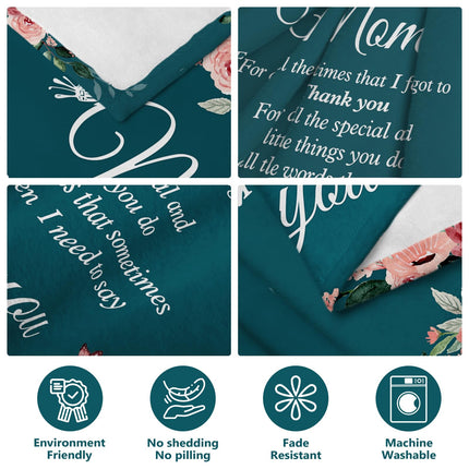 Mothers Day Birthday Gifts The Best Mom Ever Birthday Gift Soft Throw Blanket with Floral & Letter Print SIZE 50" x 60", Teal