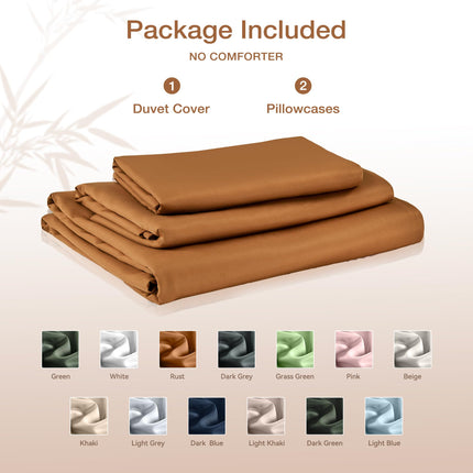 JELLYMONI King Duvet Cover Set, 100% Viscose Derived from Bamboo, Buttery Soft, Cooling Duvet Cover - 1 Hidden Zipper Duvet Cover with 2 Pillowcases, Rust